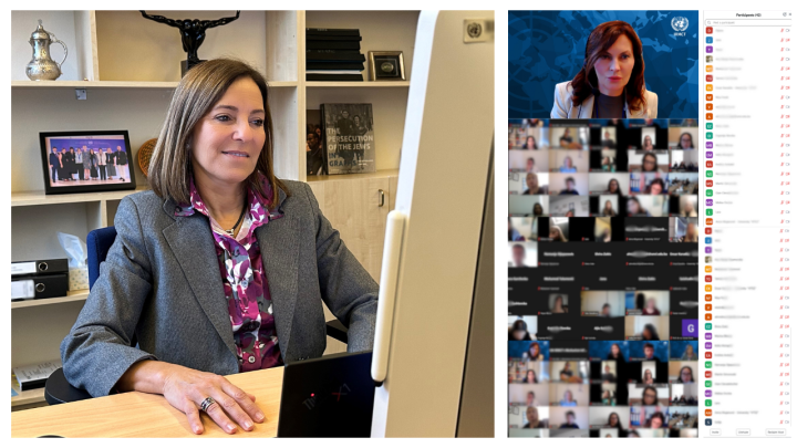 Collage made of screenshots of participants and President Gatti Santana during the video lecture